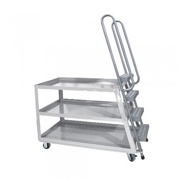 Hi-Duty Stock-Picking Ladder Trucks - Aluminum - 22x52" Bottom Shelf