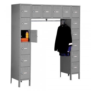 12x18x12" Openings - 16-Person Locker System - Partially Assembled - With Legs - Medium gray