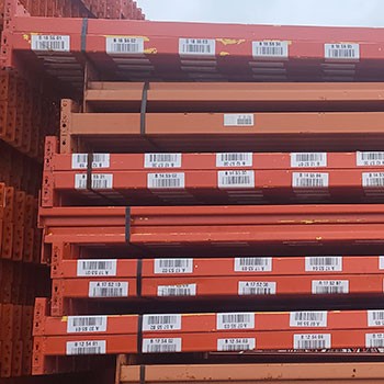 119 1/4" x 3" Used Teardrop Pallet Rack Beam- New Style