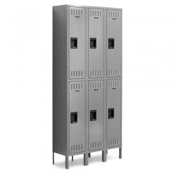 12x18x30” Openings - 2-Tier Locker - 3 Lockers Wide - Welded - Medium gray