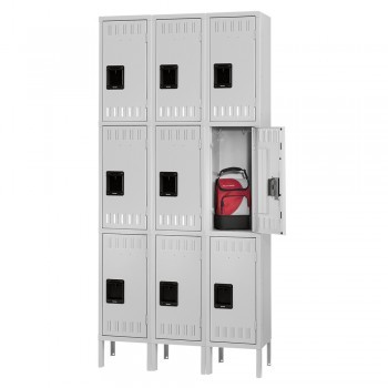 12x18x24" Openings - 3-Tier Locker - 3 Lockers Wide - Welded - Light gray