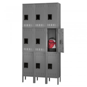 12x18x24" Openings - 3-Tier Locker - 3 Lockers Wide - Welded - Medium gray