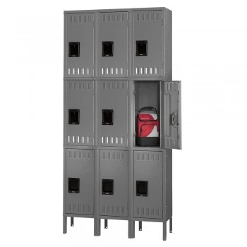 15x15x24" Openings - 3-Tier Locker - 3 Lockers Wide - Welded - Medium gray