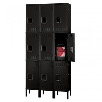 12x15x24" Openings - 3-Tier Locker - 3 Lockers Wide - Welded - Black
