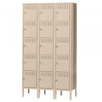 12x12x12" Openings - 5-Tier Locker - 3 Lockers Wide - Welded - Sand