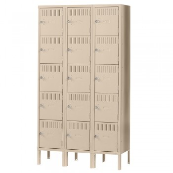 15x15x12” Openings - 5-Tier Locker - 3 Lockers Wide - Welded - Sand
