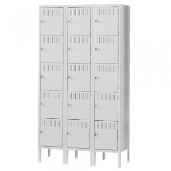 15x15x12" Openings - 5-Tier Locker - 3 Lockers Wide - Welded - Light gray