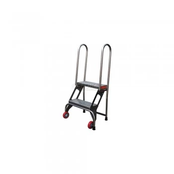 Lock and Roll Folding Ladders w/ Wheels - 2 Steps - Stainless Steel