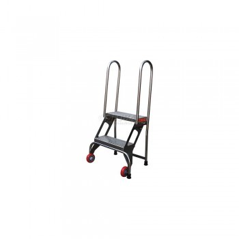 Lock and Roll Folding Ladders w/ Wheels - 2 Steps - Stainless Steel Lock and Roll Folding Ladders w/ Wheels - 2 Steps - Stainless Steel