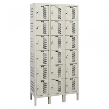 12x12x12" Openings - Heavy-Duty Ventilated 6-Tier Locker - 3 Locker Wide - Set-Up - Putty