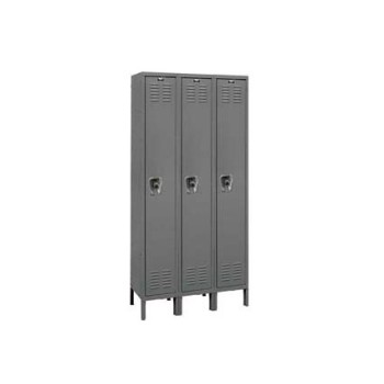 12x12x72" Opening - 1-Tier Locker -  Ready-Built Locker -3 Lockers Wide - Set Up - Gray