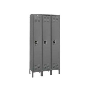 12x15x72" Opening - 1-Tier Locker -  Ready-Built Locker -3 Lockers Wide - Set Up - Gray