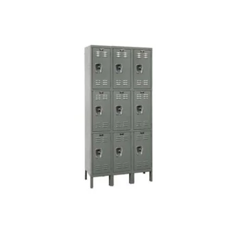 12x12x24” Openings - 3-Tier Locker -  Ready-Built Locker - 3 Lockers Wide - Set Up - Gray