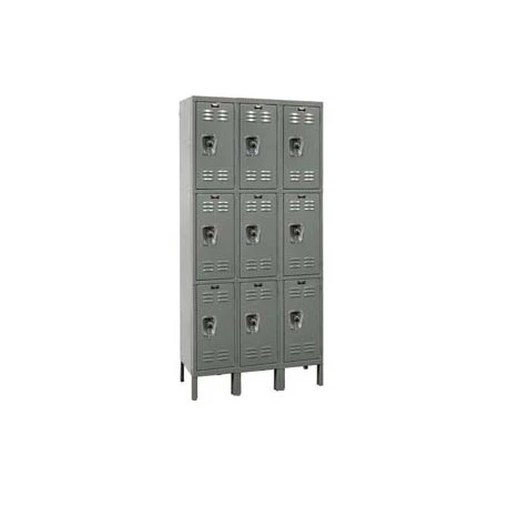 12x12x24” Openings - 3-Tier Locker -  Ready-Built Locker - 3 Lockers Wide - Set Up - Gray