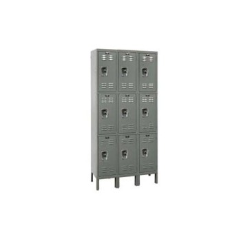 12x15x24" Openings - 3-Tier Locker -  Ready-Built Locker - 3 Lockers Wide - Set Up - Gray