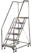 2 Step 16" Ribbed Aluminum Rolling Ladder w/o Handrails