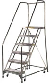 8 Step 24” Ribbed Aluminum Rolling Ladder w/ Handrails 8 Step 24” Ribbed Aluminum Rolling Ladder w/ Handrails