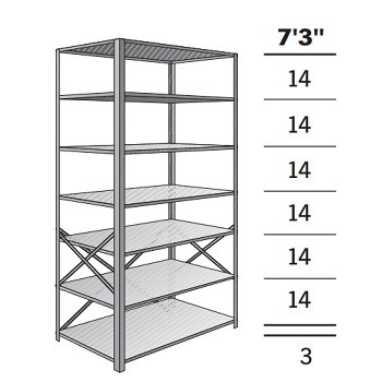 48" x 12" x 87" Open Metal Box shelving Adder- 7 Shelf