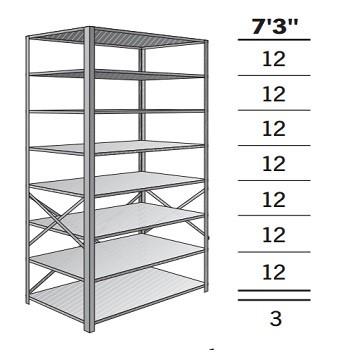 48" x 12" x 87" Open Metal Box shelving Adder- 8 Shelf
